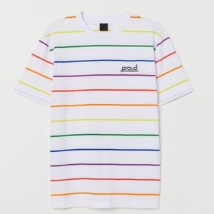 ☎️NWOT H&M Proud Stripes Shirt United Nations Free Equal Gay Pride Month Rainbow